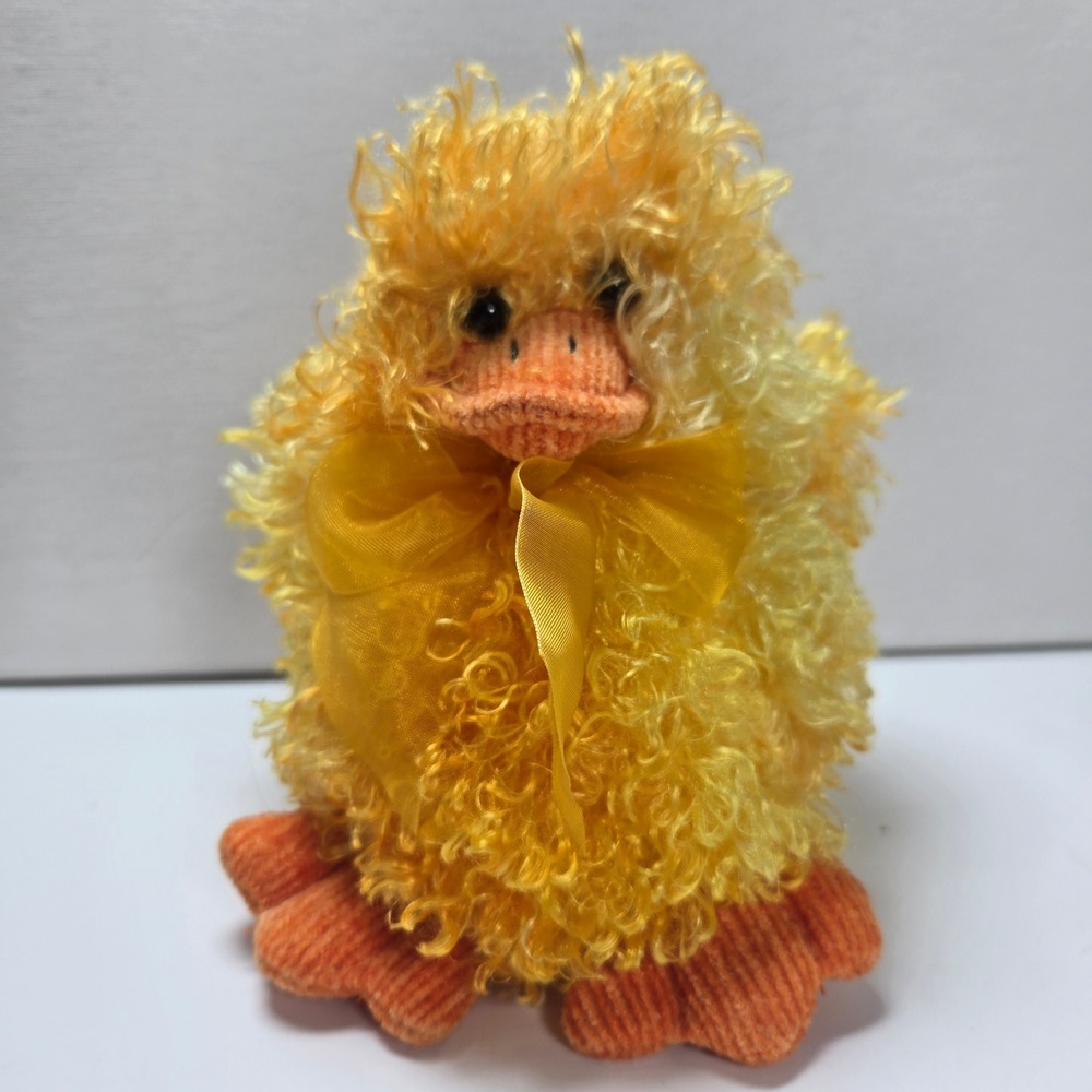Marcel Schurman Duck Plush 7" Yellow Curly Fur Easter Stuffed Animal Toy